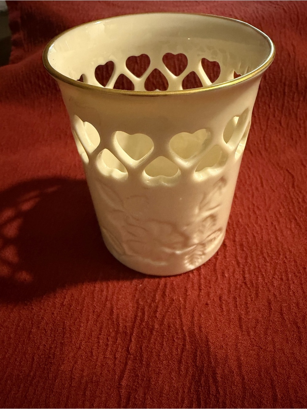 Lenox White Porcelain Heart Cutout Votive with Gold Rim